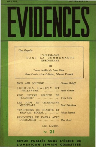 Evidences. N° 21 (Novembre 1951)